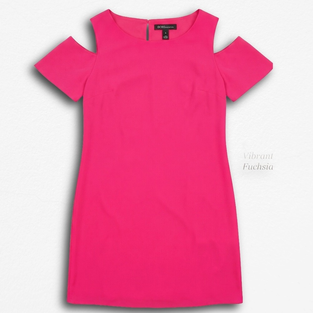 BCBGeneration Fuchsia Cold Shoulder Shift Dress BCBGMaxAzria Pink Size 4